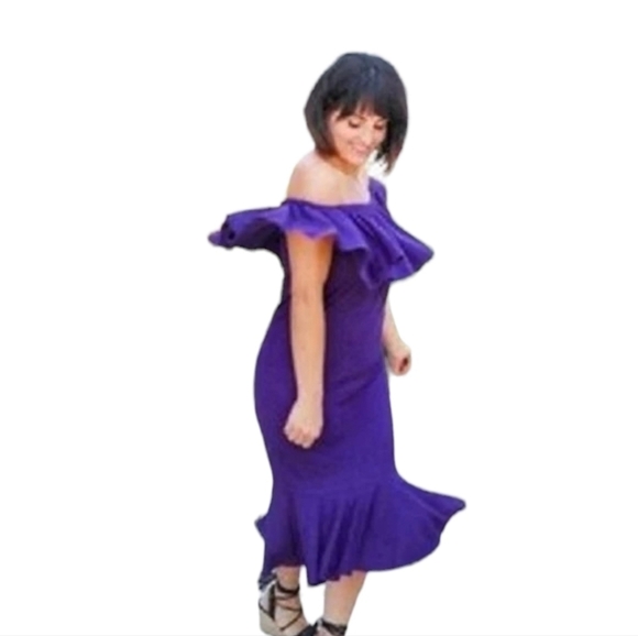 LuLaRoe Cici Mermaid Dress Size S Flounce Hem Textured Spanish Flair Purple - Picture 1 of 7